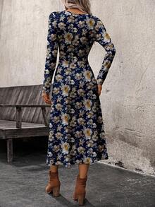 EMERY ROSE Đầm dài tay cổ tròn in hoa dành cho nữ - Màu xanh hải quân - Xem 4