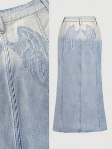 Selenza Chân váy denim họa tiết cánh bất đối xứng thanh lịch và thời trang dành cho nữ - Màu xanh lam - Xem 2