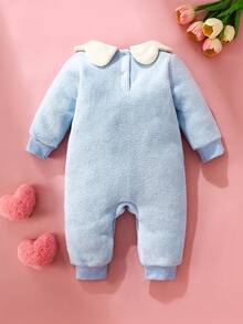 SHEIN Baby Girl Floral Print Jumpsuit, Fashionable Outdoor Wear For Autumn/Winter - Blue - View 3