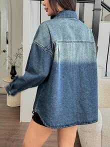 Rivivi 女士休闲水洗宽松牛仔衬衫 - 深色水洗藍 - 查看 2