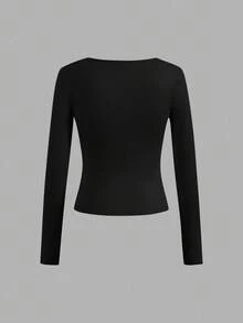 SHEIN EZwear 4件/套 女士休闲圆领T恤，纯色，适合秋冬季节，可叠穿、户外穿着、打底衫 - 彩色 - 查看 7
