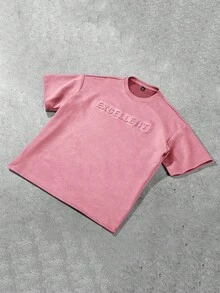 Claim Dot Herren Loose Fit T-Shirt mit geprägtem Buchstabenmuster und Drop Shoulder - Pink - Übersicht 4