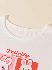 可爱卡通兔子印花圆领长袖女童睡衣 - 彩色 - 查看 6