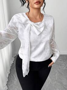 Elenzga Plus Size Women's Long Sleeve Versatile Cutout Luxurious Elegant Blouse, Suitable For Daily Commute, Minimalist And High-End - White - View 7