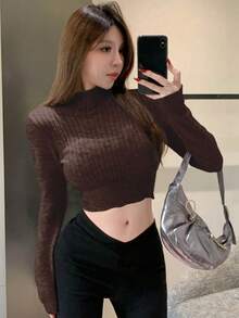 DAZY 女士高领短款修身休闲套头毛衣 Y2k