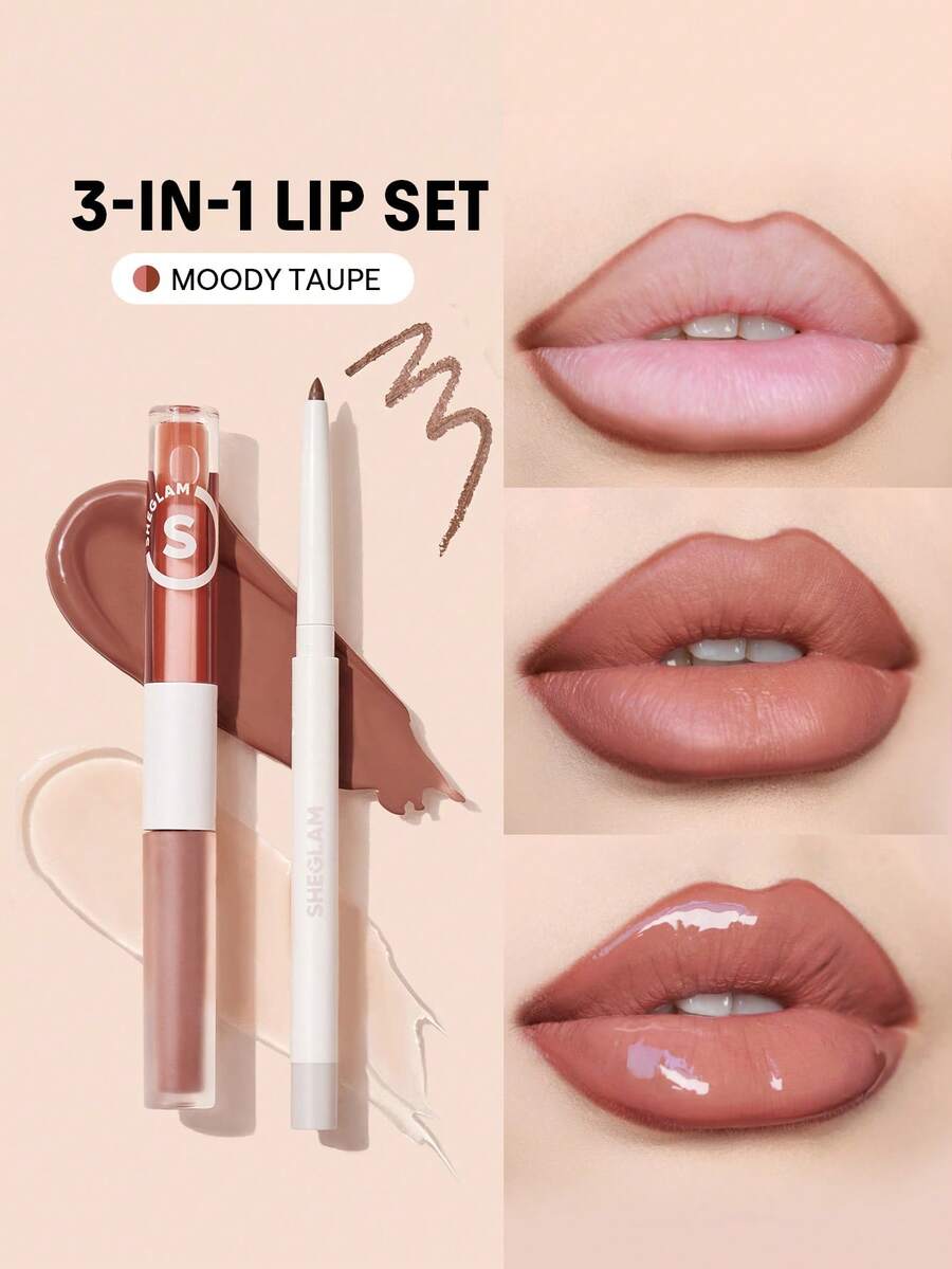 SHEGLAM Bộ đôi kẻ viền môi và son môi mềm mại phong cách Glam thập niên 90 - Bộ môi màu Taupe trầm 3 trong 1, son bóng làm đầy môi, dưỡng ẩm chiết xuất thực vật, son môi lỏng lâu trôi, son môi lỏng màu nâu, mỹ phẩm trang điểm mặt cho nữ và nữ giới, hoàn hảo cho mùa thu đông, lý tưởng cho phong cách Y2K thời trang sang chảnh, phù hợp làm quà tặng sinh nhật, Giáng sinh, tiệc tùng, màu đẹp nhất - Nhiều màu - Xem 1