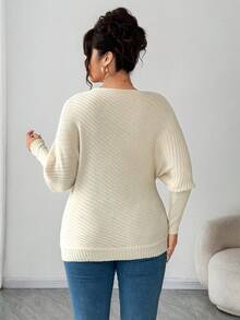 Elenzga Women's Casual Loose Plus Size Off-Shoulder Long Sleeve Sweater, Plus Size, Suitable For Outerwear, Winter - Apricot - View 2