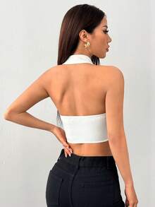 SHEIN PETITE Áo nữ dáng ôm, không tay, cài cúc phía trước, kiểu dáng đơn giản, thích hợp mặc hàng ngày. - trắng - Xem 2