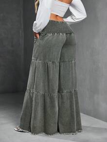 SHEIN SXY 女式宽松男友风破洞下摆拼布牛仔裤 - 軍綠色 - 查看 4