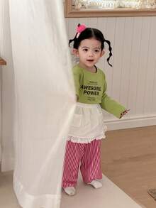 DAZY 2 件套女婴圆领字母印花长袖 T 恤和宽松休闲裤家居服套装 - 彩色 - 查看 4