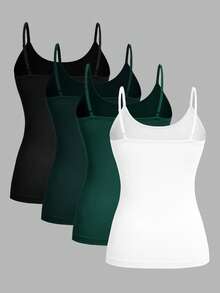 SHEIN EZwear Bộ 4 áo ba lỗ đơn giản, thoải mái, tối giản dành cho nữ, thích hợp cho mùa hè - Nhiều màu - Xem 2