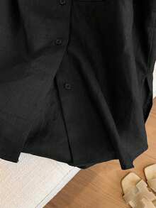 Airaco 女式骑士印花纽扣衬衫和短裤休闲两件套 - 黑色 - 查看 6