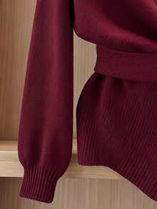 INAWLY Plus Drop Shoulder Belted Wrap Knit Top
