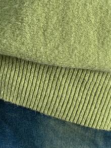 SHEIN Unity Women's Casual Solid Color Round Neck Long Sleeve Knit Sweater - Green - View 5