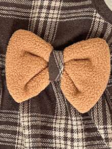 Playful Pals 女婴休闲圆领束腰蝴蝶结格子双面羊毛开衫连衣裙，秋冬 - 棕色 - 查看 5