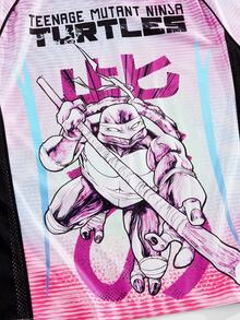 ROMWE MEN TEENAGE MUTANT NINJA TURTLES X ROMWE Men's Summer Cartoon And Slogan Graphic Ombre Colorblock Raglan Short Sleeve T-Shirt