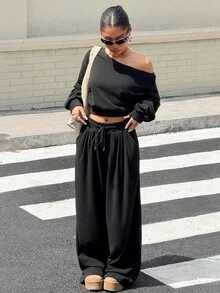 Muchica Conjunto de dos piezas para mujer para uso diario - Negro - Ver 6