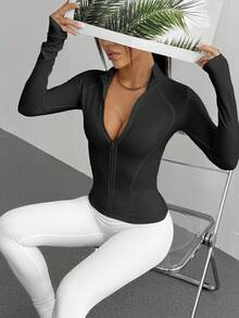 DAZY Women's Slim Fit Waist Drawstring Casual Sports Jacket - Black - View 5