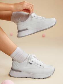 CUCCOO EASI Women's Fashionable Versatile Thick Sole Casual Round Toe Sneakers - White - View 7