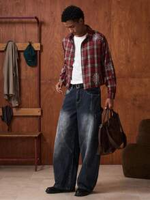 SWAVVY 男士休闲水洗曲腿牛仔裤 - 藍色 - 查看 6