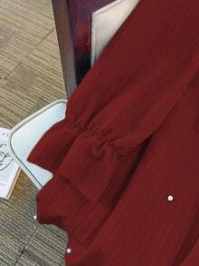 GlowEve CURVE Plus Size Elegant Commuter Dress With Pearl Decor Collar And Tie - Burgundy - View 5