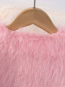SHEIN Girls Casual Faux Fur Jacket, Cute & Fashionable Style, White Fluffy Comfortable, Suitable For Spring, Summer, Autumn, Outings, Shopping, Parties - Pink - View 7