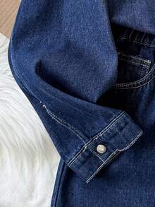 Comfortcana Women's Casual Long Sleeve Single-Breasted Pocket Denim Dress, Autumn Women's Denim Button Up Longsleeve Mini Dress, Casual, Vintage, Fall Women Clothes, Western Wear Women Winter Dresses For Women  One-Piece Dress Ladies Autumn Winter Christmas Party Dress New Year Dress Elegant Dresses For Women - Dark Wash - View 5