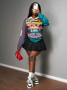 Slaydiva 2025新款夏季休闲街头运动风复古学院POLO领翻领半开襟落肩长款斑马领TRUE英文印花5号斑马星图案姜黄色印花女T恤-B - 彩色 - 查看 5