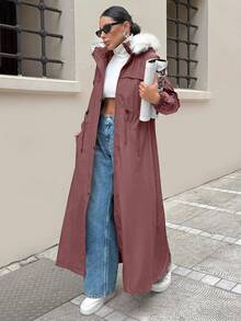 EURMUSE WOMAN BLACK OVERCOAT WITH FUR AND TEDDY LINING - Dusty Pink - View 4
