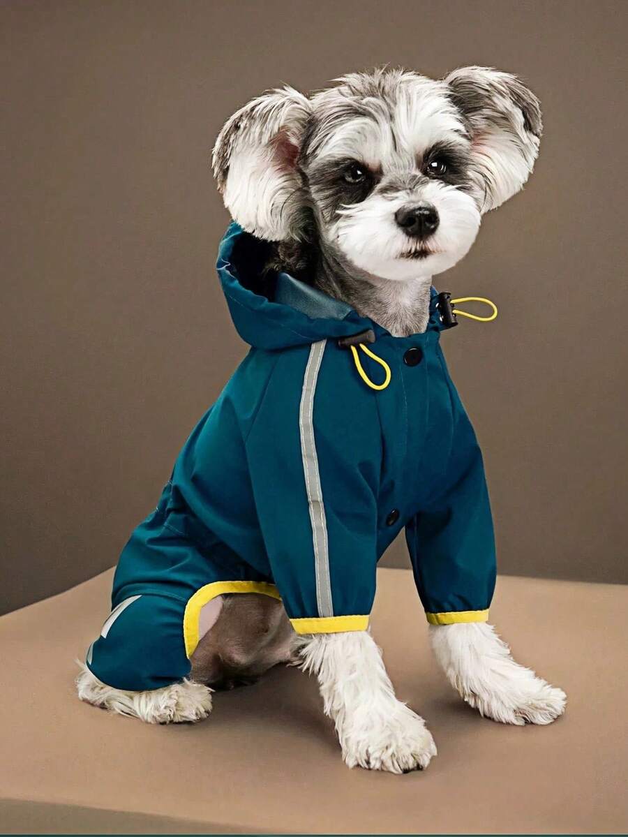轻便防水狗狗雨衣，带反光条，可调节帽兜，适合小型、中型和大型犬，四季皆宜，户外穿着，可机洗，涤纶材质宠物外套 - 藍色 - 查看 1