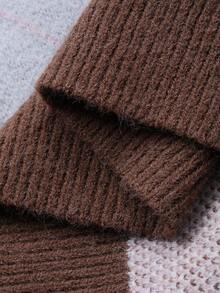 DAZY Plaid Loose Fit Long Sleeve Crew Neck Sweater For Women - Brown - View 7
