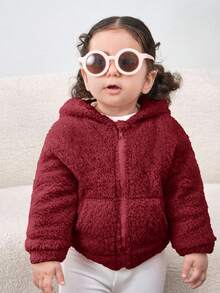 2pcs Mommy And Me Fluffy Knitted Long Sleeve Hooded Jacket Set, Autumn/Winter (Sold Separately) - Burgundy - View 6