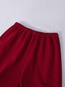 Sparklyn 2pcs/Set Teenage Girls' Sporty Casual Outfit, Colorblock Round Neck Long Sleeve Letter Print Sweatshirt And Wide Leg Pants