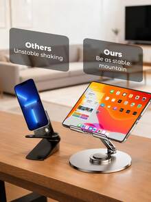 Teckwe Tablet Stand 360° Rotating Adjustable Tablet Holder Metal Foldable IPad Stand Holder For Desk Table Compatible With IPad Pro 9.7,10.5,10.9, 11, Mini 4 3 2,Tab,Kindle, E-Reader(Dark Grey) Compatible With IPhone, Android Phone, Gift For Birthday, Family, Friends Phone Holder, Phone Stand, Phone Accessories - Dark Gray - View 2
