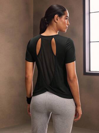 Cut Out Crossover Back Sports Tee Gym Women Shirts