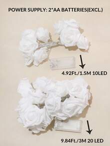 1 件 1.5/3 米家居装饰泡沫塑料玫瑰花灯串、卧室墙壁装饰玫瑰灯、房间床头装饰花灯、婚礼求婚派对装饰灯串、情人节装饰灯串、适合生日派对装饰 - 白色玫瑰 - 查看 13