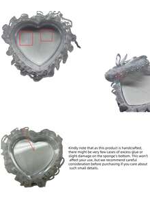 1 pieza Caja portátil con forma de corazón para propuesta, con adorno de encaje y flores, almohada para anillo de boda para niña de las flores, Navidad - Blanco - Ver 10