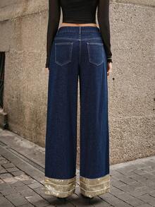 SHEIN LUNE Women's Casual Straight Leg Zipper Fly Jeans - Dark Wash - View 2