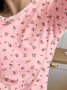 SHEIN Leap Crew 2 件套复古甜美碎花休闲学院风宽松芭蕾舞圆领长袖 T 恤和裤子睡衣套装，少女 - 彩色 - 查看 5