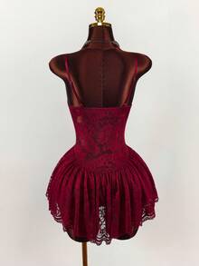 Amplova 女士迷你吊带裙，细肩带，性感前卫透视，适合晚会 - 紅色 - 查看 11