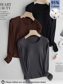 Tseoso 3件套黑色休闲长袖修身长T恤套装，适合秋冬季，95%纯棉 - 彩色 - 查看 13