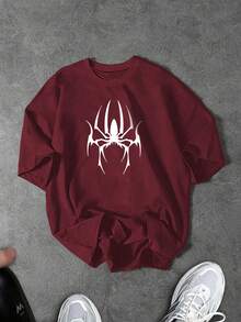 Sport MetroGents 男士休闲蜘蛛印花圆领T恤，适合运动和日常穿着 - 紅色 - 查看 1