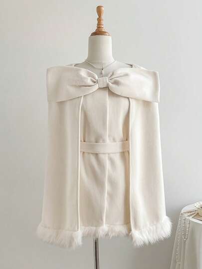 Comfortcana Damska kurtka w jednolitym kolorze, minimalistyczna, z kokardką, z długim rękawem, regularna