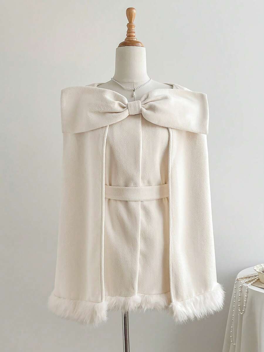 Comfortcana Women's Solid Color Minimalist Everyday Bow Decor Long Sleeve Regular Jacket - Beige - View 1