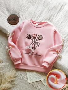 Vintaside Kids Áo nỉ dệt kim họa tiết hoa mơ cho bé gái, áo chui đầu dáng ôm, mặc ngoài trời, hàng ngày, thể thao - Hồng - Xem 6