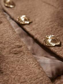 GENKIRA Solid Color V-Neck Single-Breasted Metal Button Decor Commuter Chic Suit Set - Brown - View 7