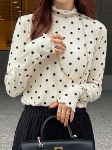 FRIFUL 女士网纱透视高领T恤，夏季长袖透视上衣 - 杏色 - 查看 4