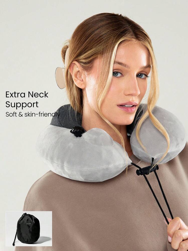 Oreiller de voyage gonflable en forme de U, doux et velouté, avec un soutien confortable, facile à ranger, réglable pour le cou. Idéal pour les voyages en avion, la conduite et l'usage quotidien.