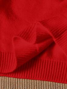 SHEIN Happikins 女童酒红色可爱圣诞卡通驯鹿图案休闲简约保暖柔软宽松圆领长袖毛衣，适合圣诞节、新年、日常穿着、庆祝活动、营造圣诞氛围、作为圣诞礼物、秋冬季外出穿着，轻松舒适，秋冬季叠穿 - 彩色 - 查看 5