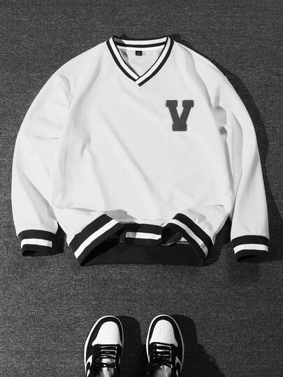 Manfinity Campus Court 男士休闲宽松V领卫衣 Y2K街头风长袖上衣